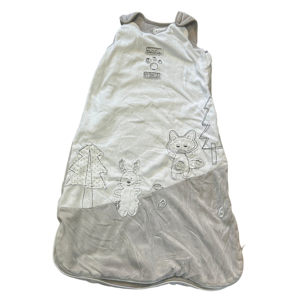 First Wish Sleep Sack 6-18M Fleece Bunny Kitten Zip Gray White Cozy Woodland‎